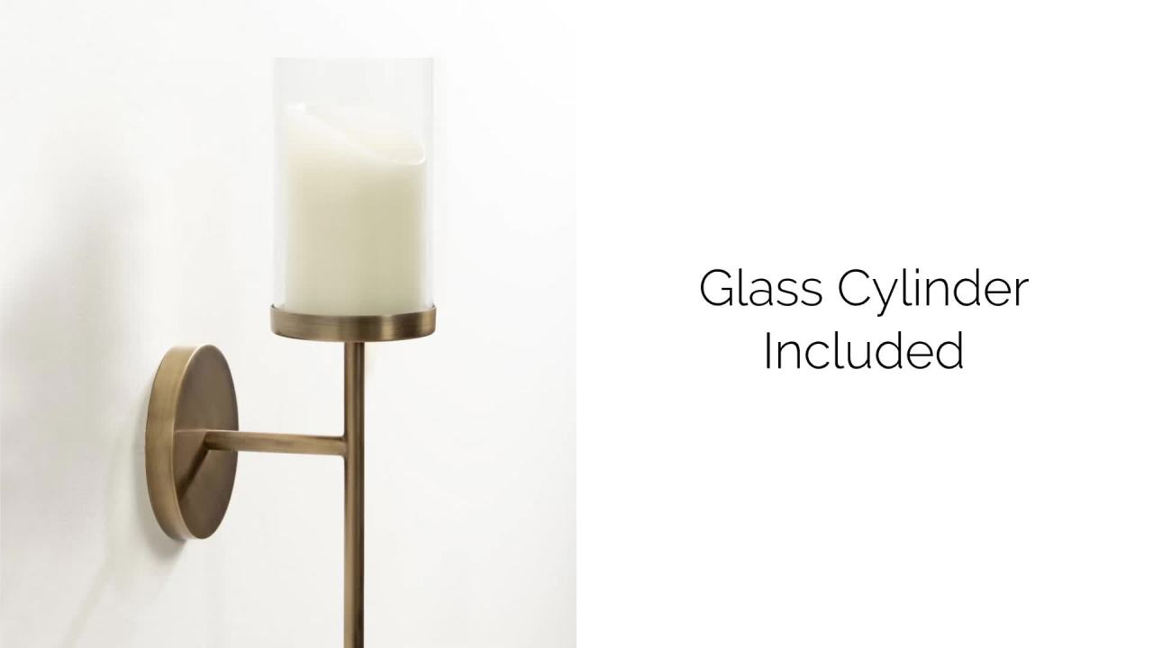 thumbnail video image 2 of Kate and Laurel Blaise Transitional Metal Wall Sconce, 5 x 6 x 14, Antique Bronze, Modern Round Candle Holder with Removable Glass Cylinder for Flameless Candles, 2 of 10