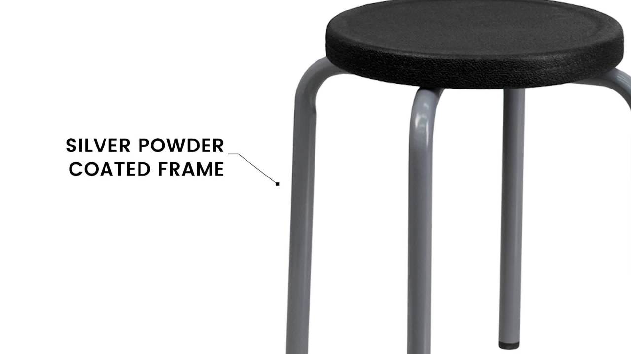 thumbnail video image 2 of Flash Furniture Remington Stackable Stool with Black Seat and Silver Powder Coated Frame, 2 of 8