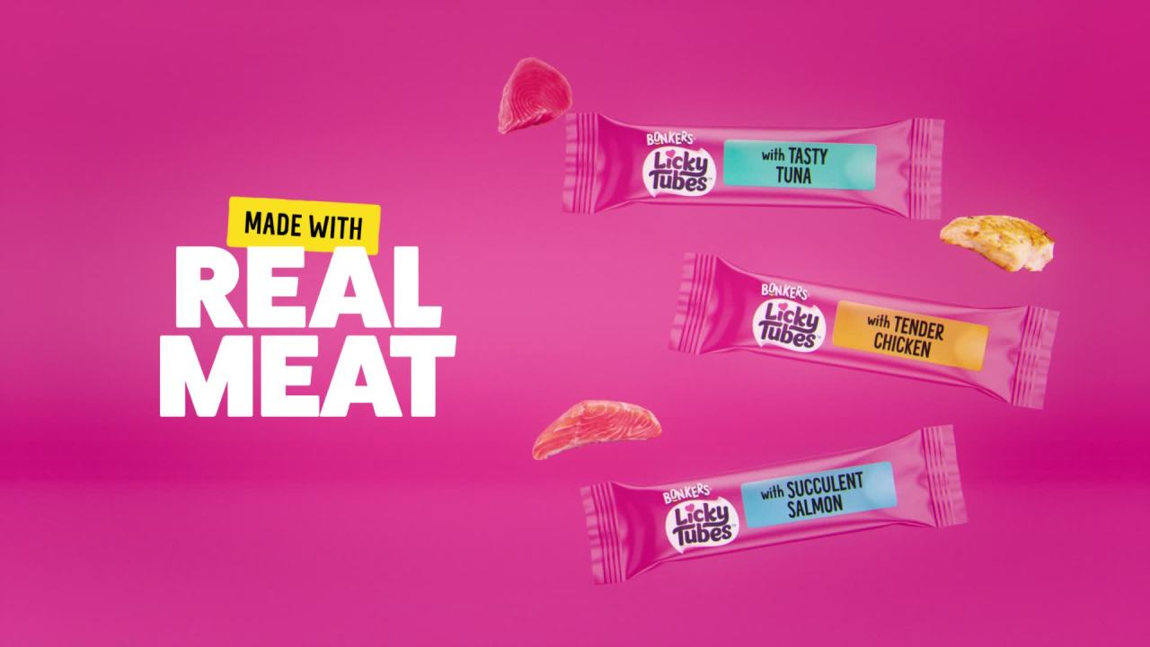 thumbnail video image 2 of BONKERS Licky Tubes Chicken Flavored Wet Lickable Treats for Cats, 4 Pack, 2 of 13