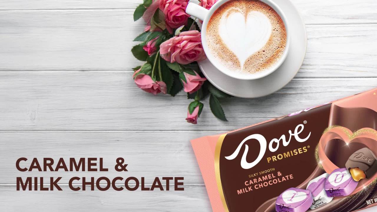 thumbnail video image 2 of Dove Promises Love Notes Caramel & Milk Chocolate Valentine's Day Candy - 7.94 oz Bag, 2 of 14