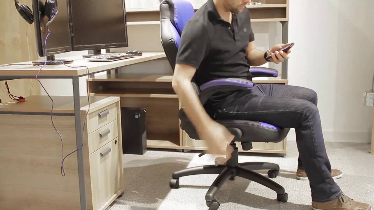 thumbnail video image 2 of 9-Thirteen High-Back Racing Style Chair With Flip-Up Arms, Supports Up To 225 Lbs., Black Seat/Blue Back, Black Base, 2 of 7