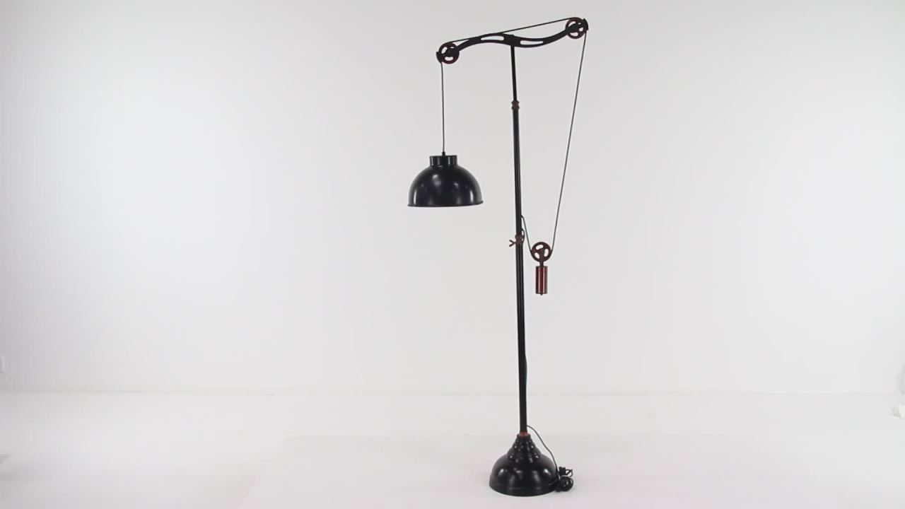 thumbnail video image 2 of DecMode 79" Pulley Black Floor Lamp with Black Metal Shade, 2 of 15