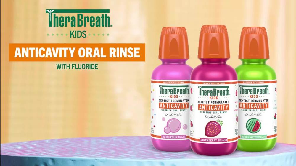 thumbnail video image 3 of TheraBreath Kids Mouthwash with Fluoride, Organic Wacky Watermelon, Anticavity, 10 fl oz, 3 of 15
