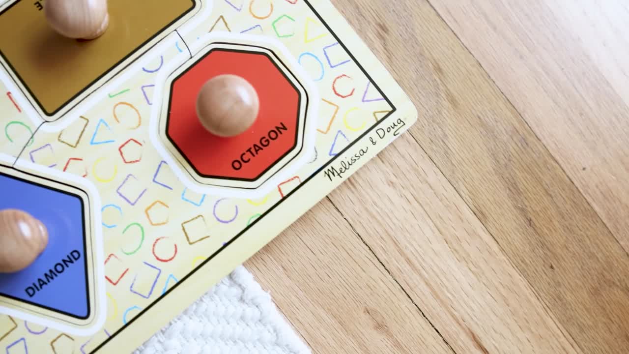 thumbnail video image 2 of Melissa & Doug Deluxe Jumbo Knob Wooden Puzzle - Geometric Shapes (8 pcs), 2 of 10