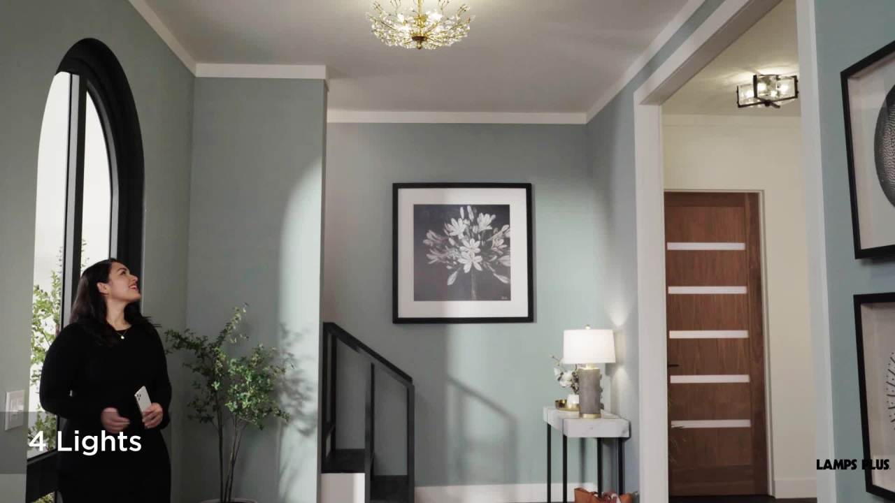 thumbnail video image 2 of Vienna Full Spectrum Brielle Modern Ceiling Light Semi Flush Mount Fixture 18 1/2" Wide Brass Vine Leaf 4-Light Clear Crystal Glass for Bedroom House, 2 of 9