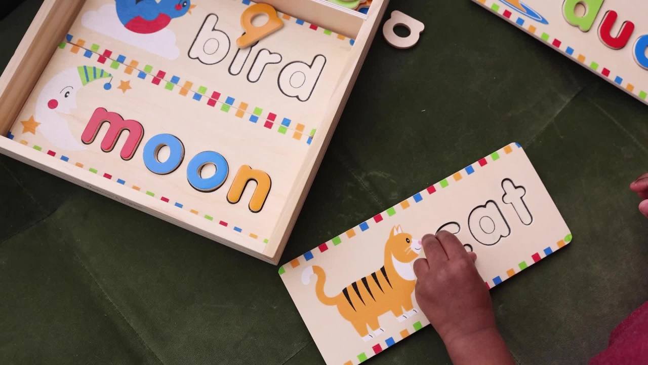 thumbnail video image 2 of Melissa & Doug First Words Wooden Spelling Boards Letter Matching Activity (69 Pieces), 2 of 10