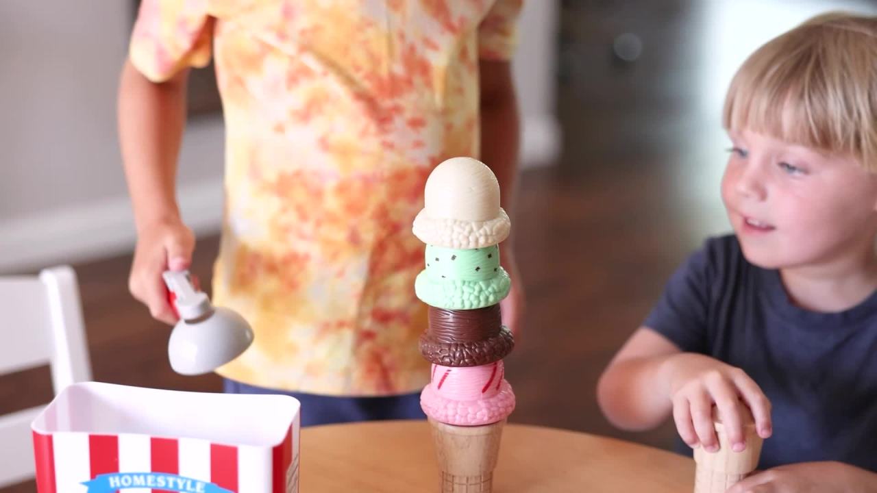 thumbnail video image 3 of Melissa & Doug Scoop and Stack Ice Cream Cone Magnetic Play Set, Multicolor -FSC-Certified Materials, 3 of 11