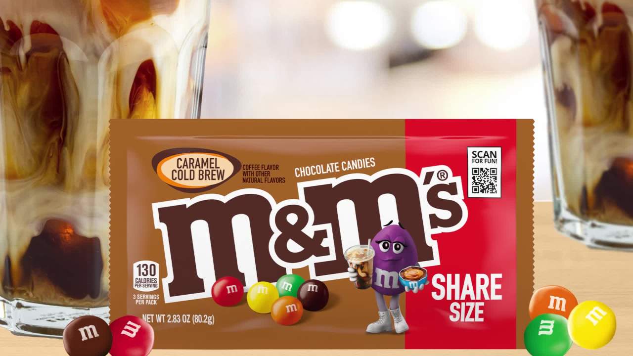 thumbnail video image 2 of M&M's Caramel Cold Brew Milk Chocolate Candy, Share Size - 2.83 oz, 2 of 13