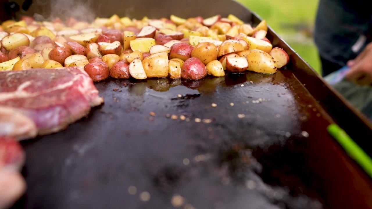 thumbnail video image 2 of Blackstone Adventure Ready 2-Burner 22" Propane Omnivore Griddle with Flex-fold Legs, 2 of 15