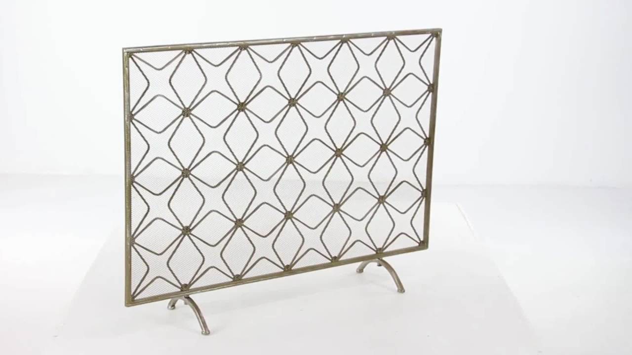 thumbnail video image 2 of DecMode 38" x 28" Gold Metal Star Patterned Single Panel Geometric Fireplace Screen with Mesh Netting, 1-Piece, 2 of 12