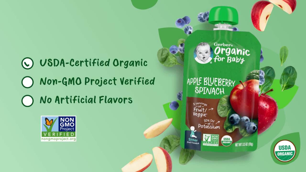 thumbnail video image 2 of Gerber 2nd Foods Organic for Baby, Fruit & Veggie Variety Pack, 3.5 oz Pouch (9 Pack), 2 of 7