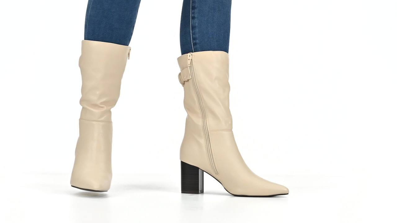 thumbnail video image 2 of Journee Womens Wilo Stacked Heel Mid Calf Boots, 2 of 10