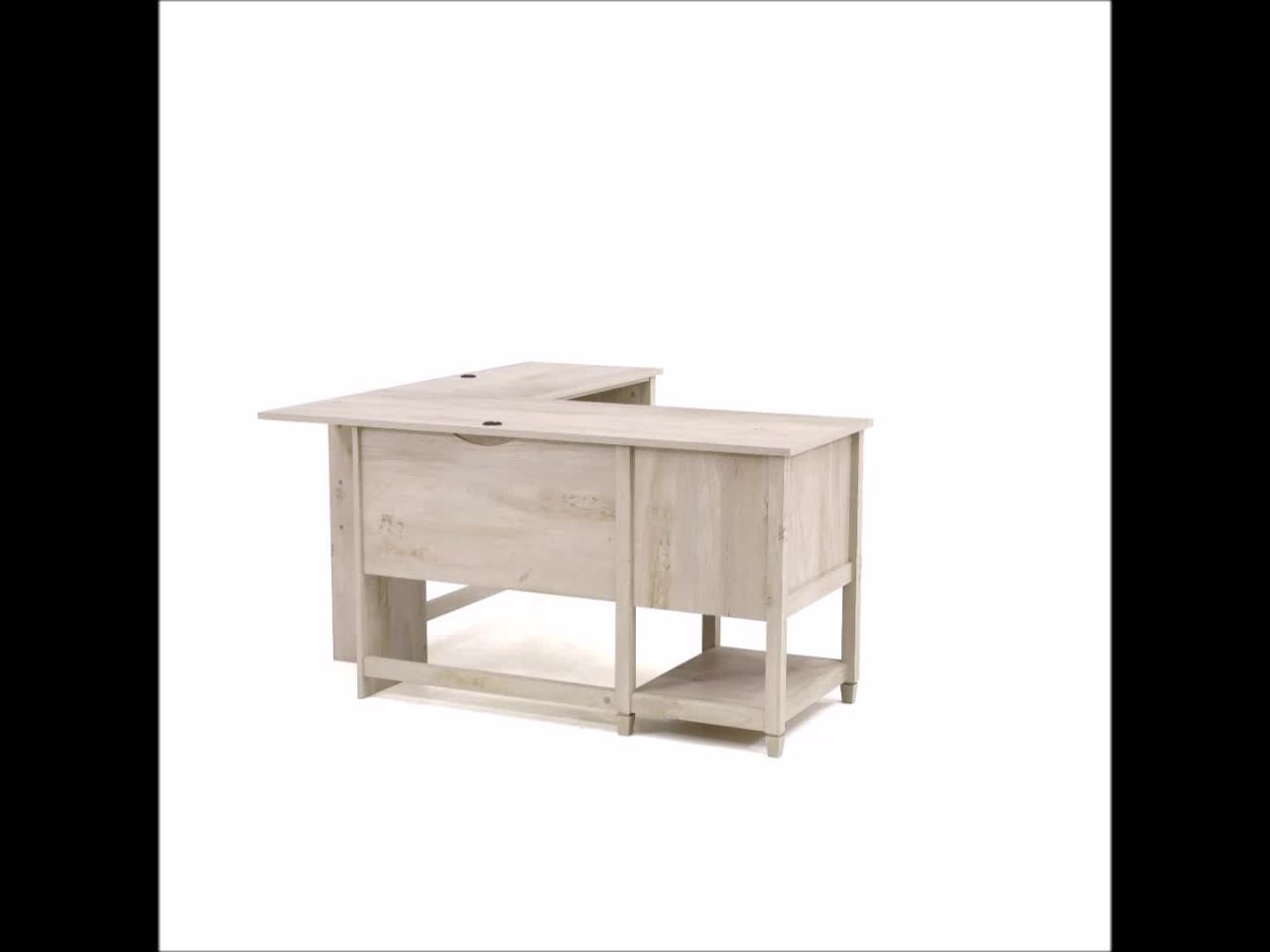 thumbnail video image 2 of Sauder Edge Water L-Shaped Desk, Chalked Chestnut Finish, 2 of 14