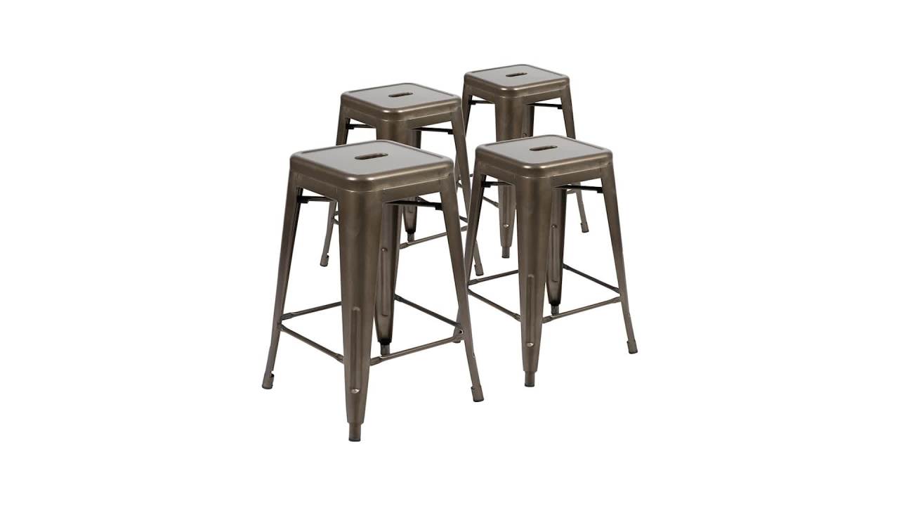 thumbnail video image 2 of Flash Furniture Lily Metal Counter Stool, Teal, Set of 4, 2 of 13