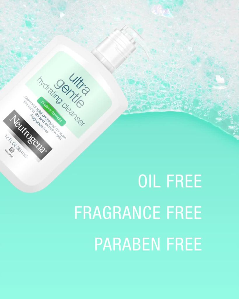 thumbnail video image 2 of Neutrogena Ultra Gentle Hydrating Creamy Facial Cleanser, 12 fl. oz, 2 of 7