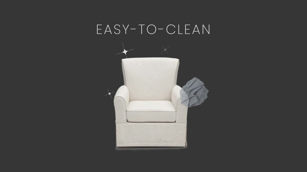 thumbnail video image 3 of Delta Children Epic Nursery Glider Swivel Rocker Chair, Sand, 3 of 11