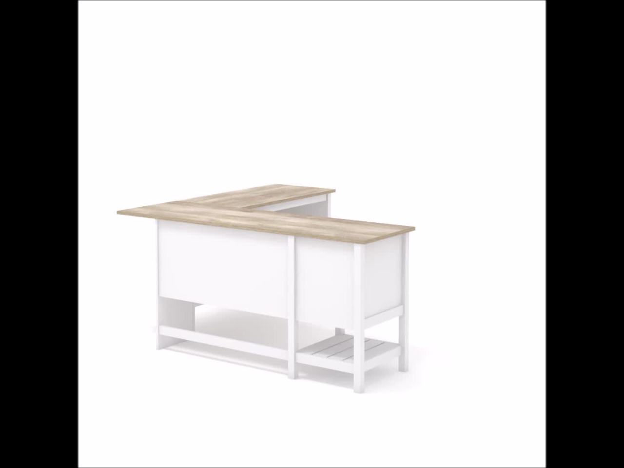 thumbnail video image 2 of Sauder Cottage Road L-Shaped Home Office Desk, Soft White Finish, 2 of 14