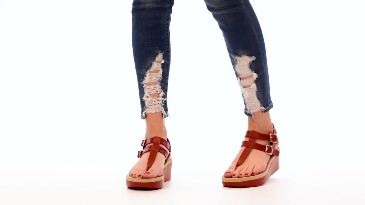 thumbnail video image 2 of Journee Womens Bianca Wedge Heel Buckle Sandals, 2 of 10