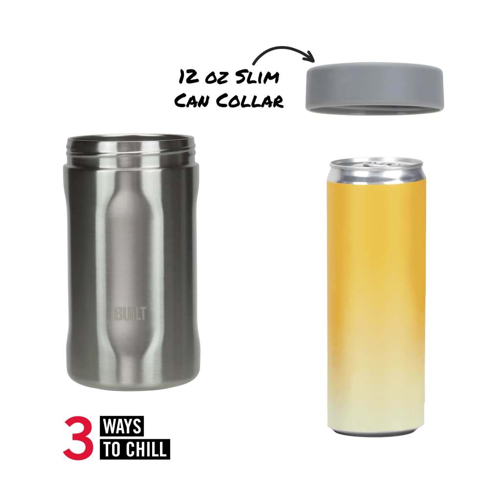 thumbnail video image 2 of BUILT 5-in-1 14 oz Insulated Stainless Steel Can Cooler and Drink Sleeve Set, 2 of 10