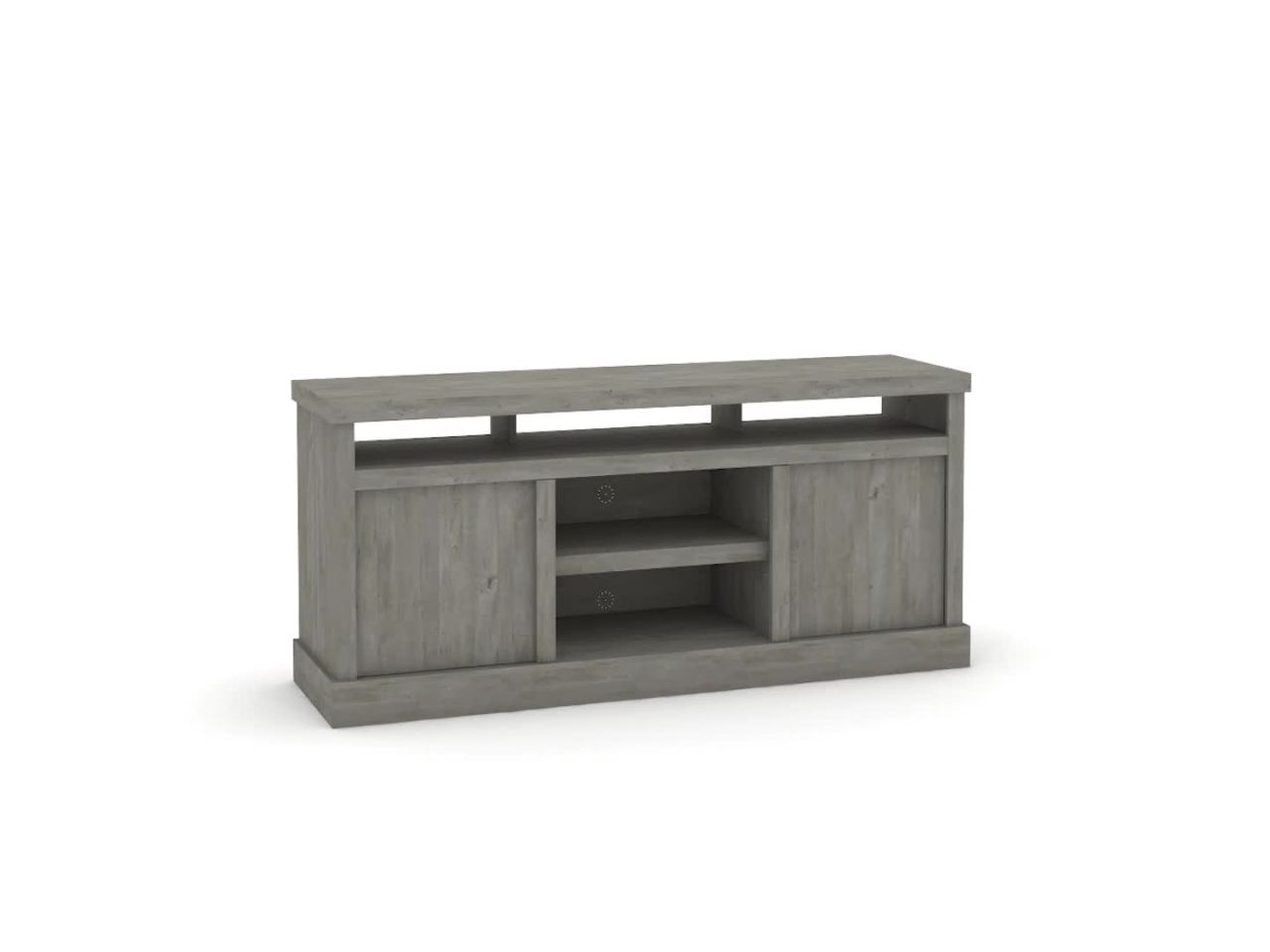 thumbnail video image 2 of Sauder Cannery Bridge TV Stand for TVs up to 65", Mystic Oak Finish, 2 of 12