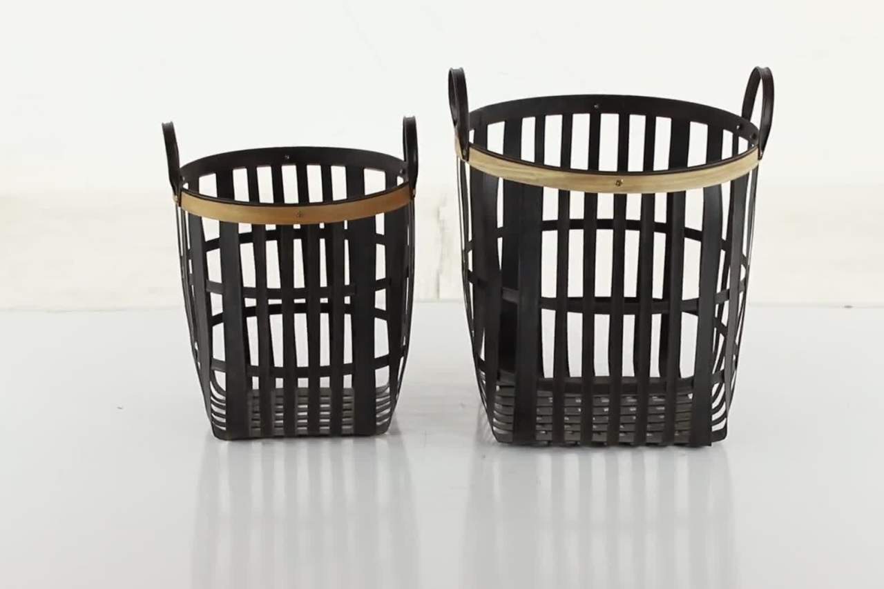thumbnail video image 2 of DecMode 17", 20" Black Bamboo Farmhouse Storage Basket, 2 - Pieces, 2 of 8