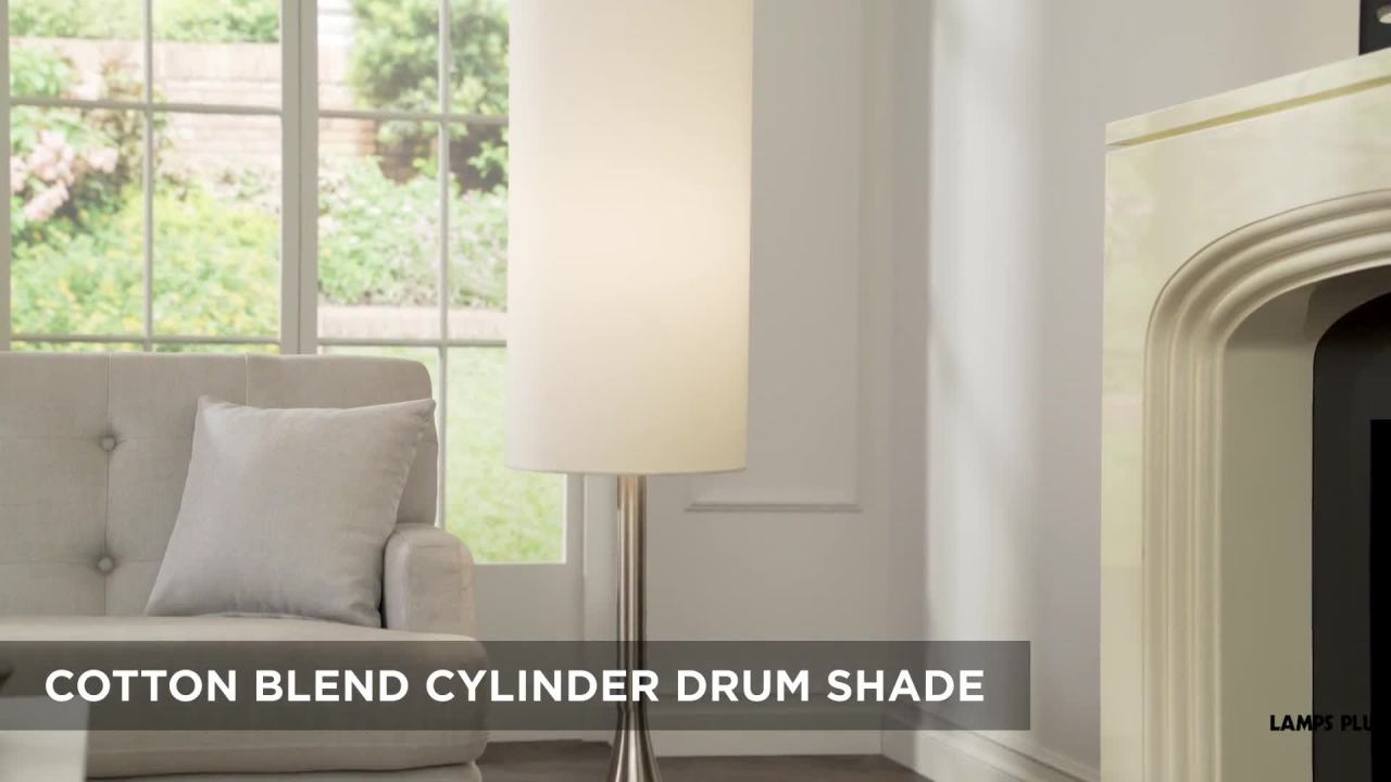 thumbnail video image 2 of Possini Euro Design Mid Century Modern Floor Lamp 62" Tall Brushed Steel Droplet Cotton Cylinder Shade for Living Room Bedroom Office, 2 of 9