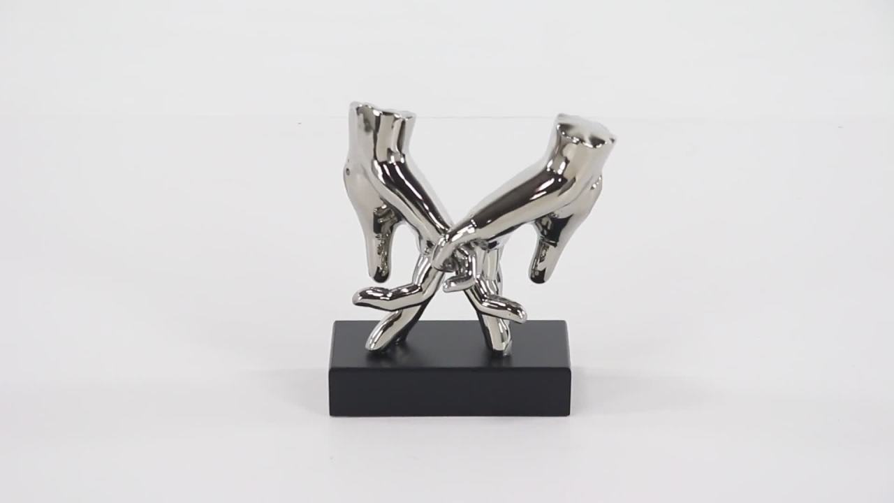 thumbnail video image 2 of 7" x 8" Silver Porcelain Ceramic Hands Sculpture, by DecMode, 2 of 8