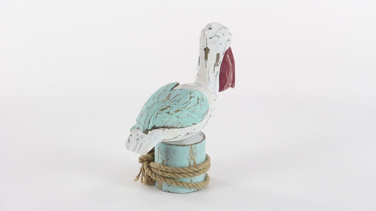 thumbnail video image 2 of 9" x 10" Multi Colored Wood Pelican Sculpture, by DecMode, 2 of 11