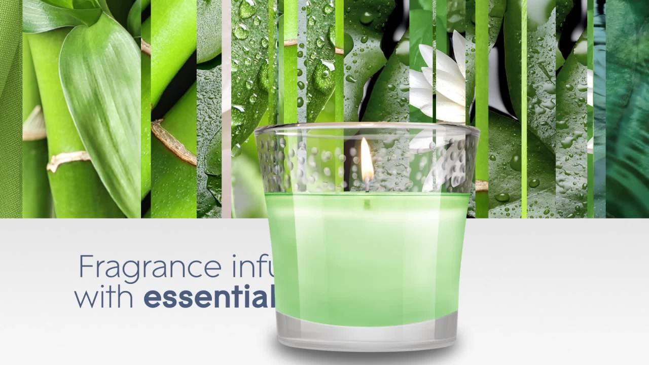 thumbnail video image 2 of Glade Scented Candle Jar, Bamboo & Waterlily, Fragrance Infused with Essential Oils, 3.4 oz, Pack of 2, 2 of 16