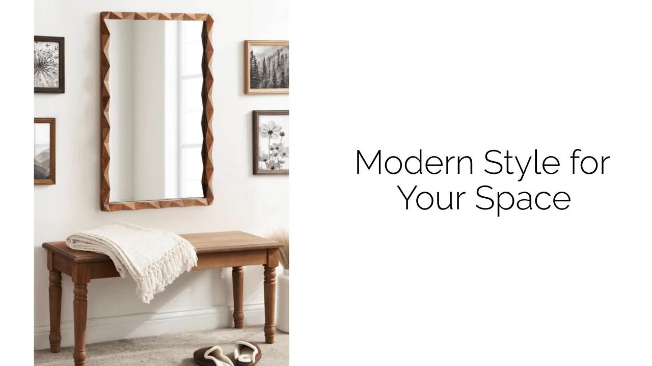 thumbnail video image 2 of Kate and Laurel Endicott Modern Geometric Rectangle Wall Mirror, 24 x 36, Black, Rectangular Dimensional Pieced Wood Mirror for Use as Bathroom Mirror for Over Sink or Cute Nursery Mirror, 2 of 9