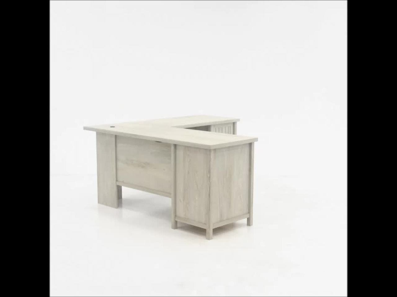 thumbnail video image 2 of Sauder Costa L-Shaped Computer Desk, Chalked Chestnut Finish, 2 of 13