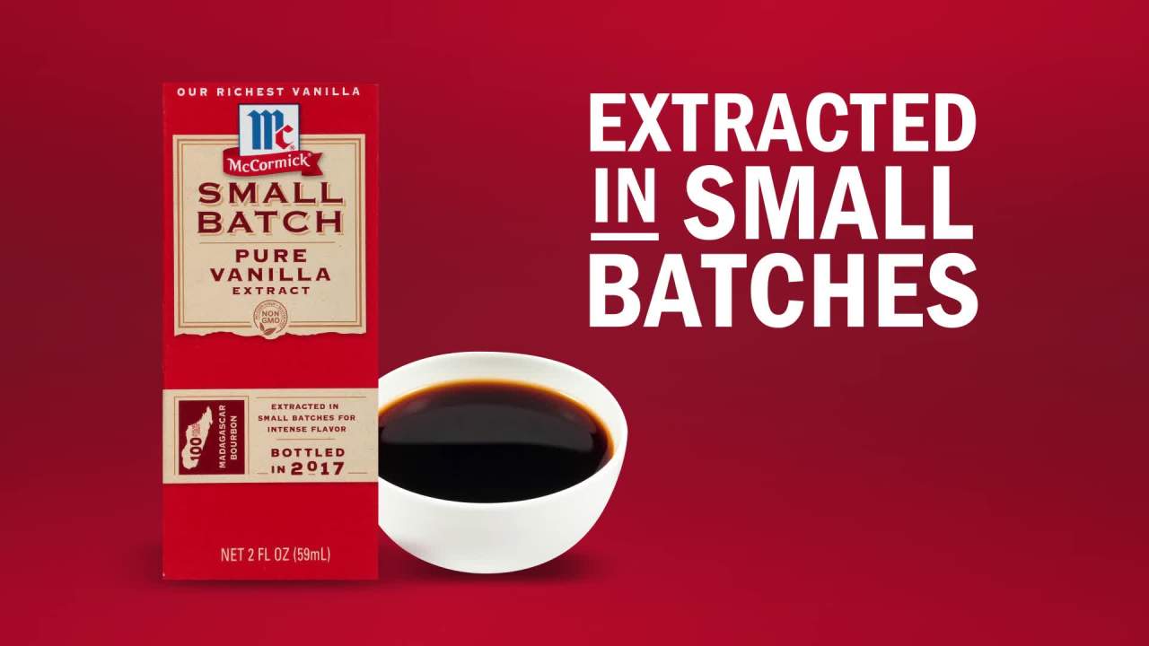 thumbnail video image 2 of McCormick Non-GMO Gluten Free Small Batch Pure Vanilla Extract, 2.0 fl oz Box, 2 of 25