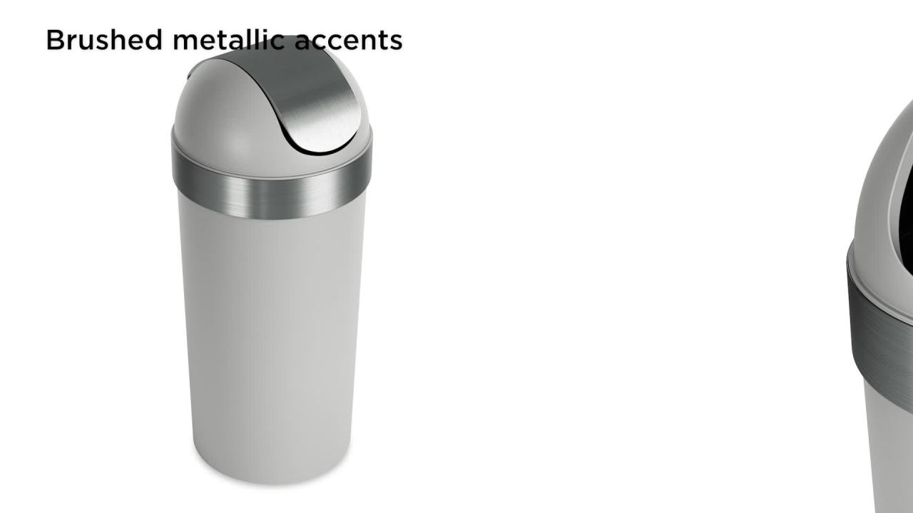 thumbnail video image 2 of Umbra 16 gal Venti Plastic Swing Top Lid Kitchen Trash Can, Pewter, 2 of 16