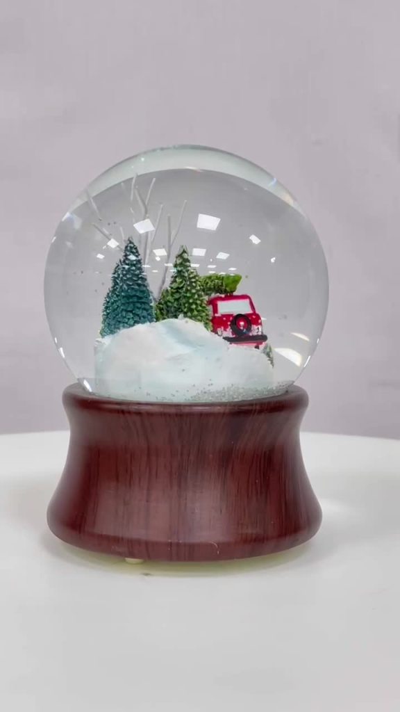 thumbnail video image 2 of Ashfield & Harkness Red Truck Special Delivery Decorative Wind Up Music Box Gifts Snow Globe with LED battery operated light, 2 of 10