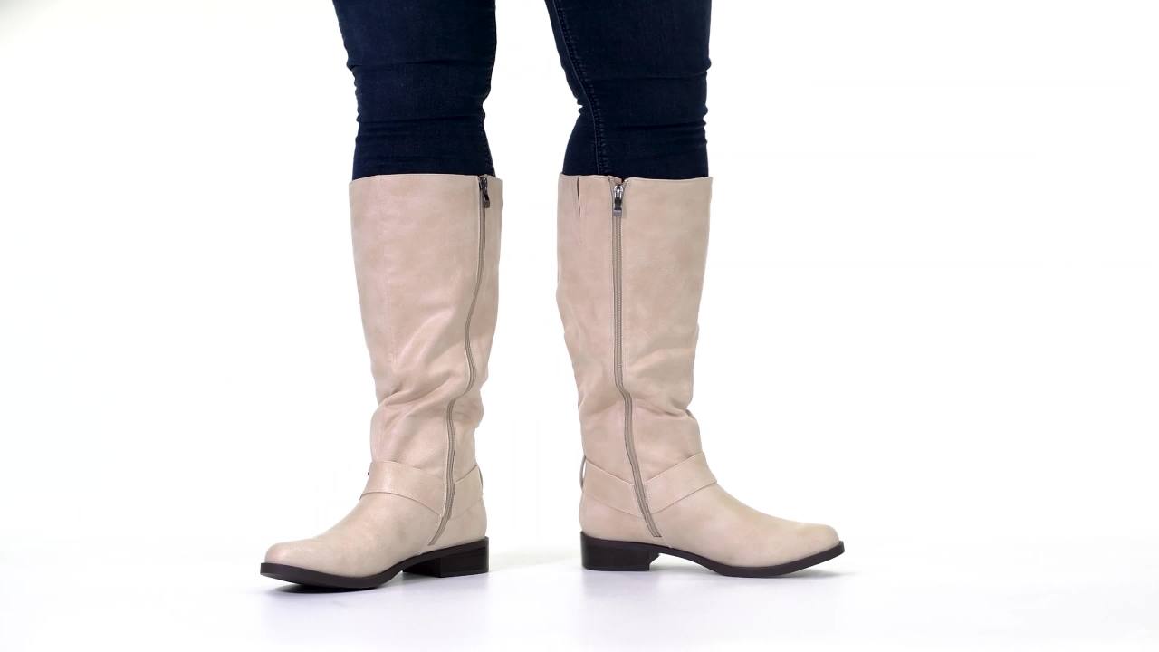 thumbnail video image 2 of Journee Womens Meg Extra Wide Calf Stacked Heel Riding Boots, 2 of 10