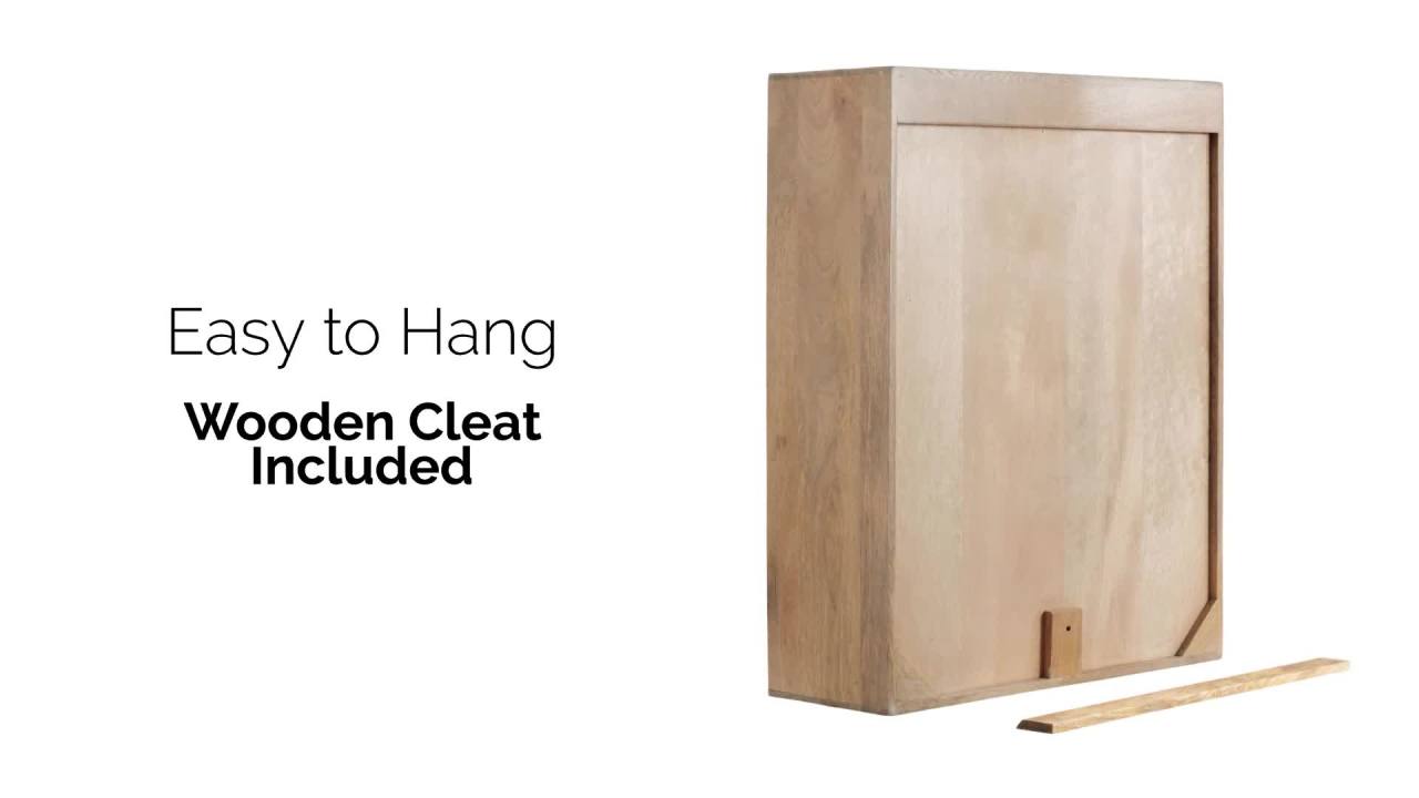 thumbnail video image 2 of Kate and Laurel Brogan Modern Rectangle Wall Cabinet, 22 x 9 x 28, Natural Wood and Black, Transitional Glass Cabinet for Over-the-Toilet Bathroom Storage Cabinet or Living Room Storage Cabinet, 2 of 11