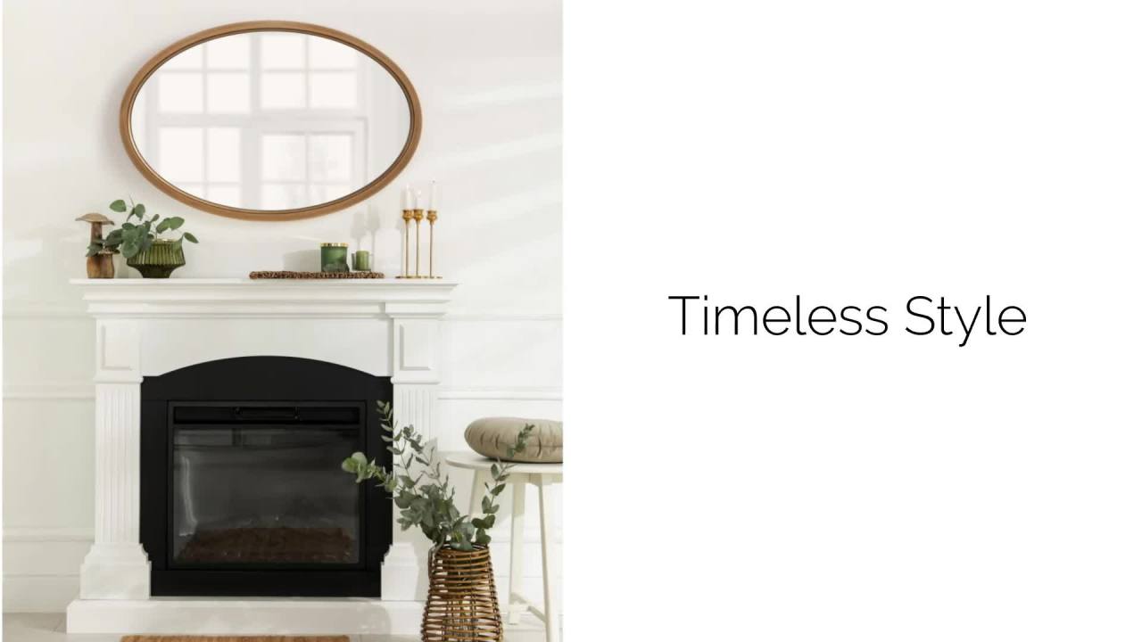 thumbnail video image 2 of Kate and Laurel Hogan Farmhouse Oval Framed Wall Mirror, 18 x 24, Natural Rustic, Decorative Traditional Wood Mirror with Soft Curvature and Oval Shape, 2 of 9