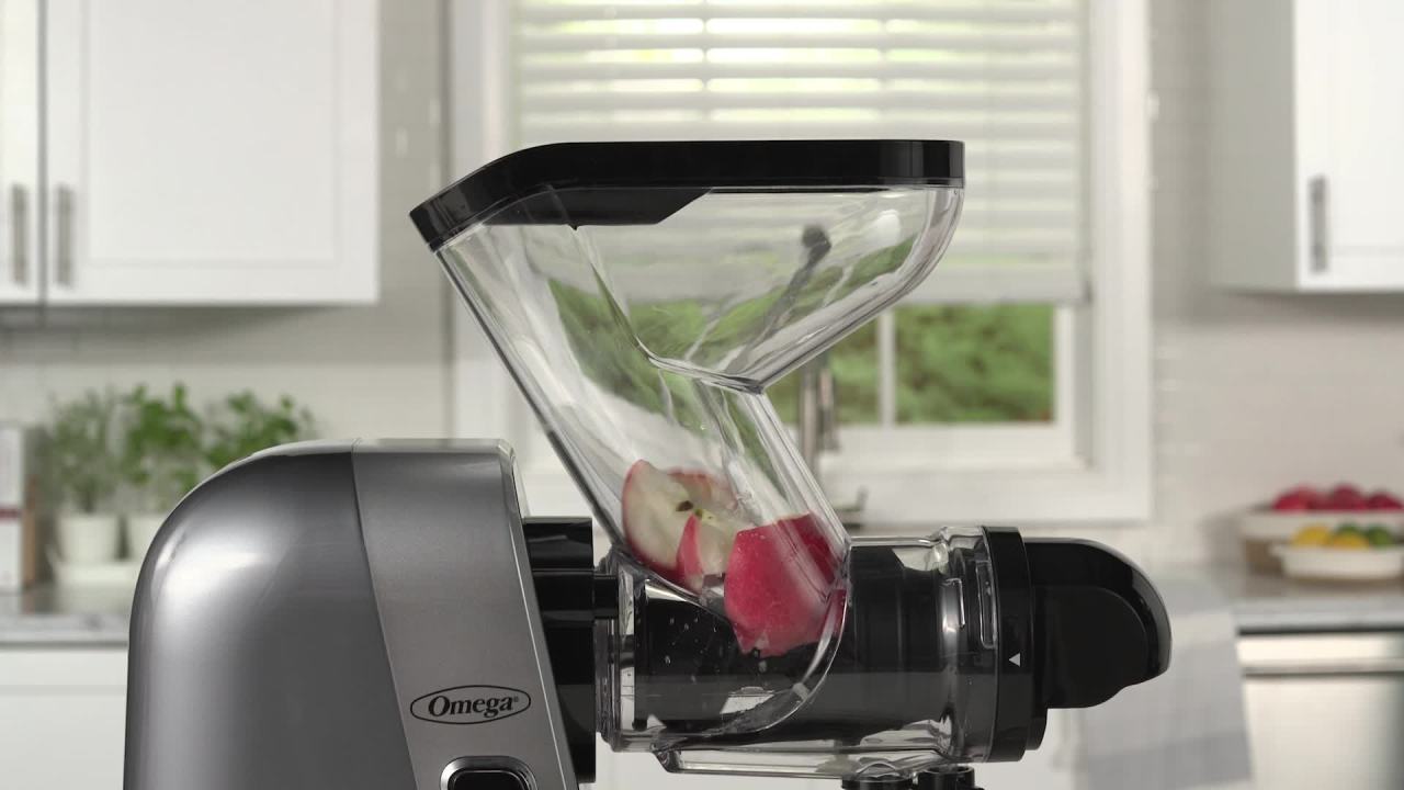 thumbnail video image 2 of Omega Medical Medium 200W Blue Slow Masticating Juicer with Wide Mouth Chute for Less Prep, 2 of 12