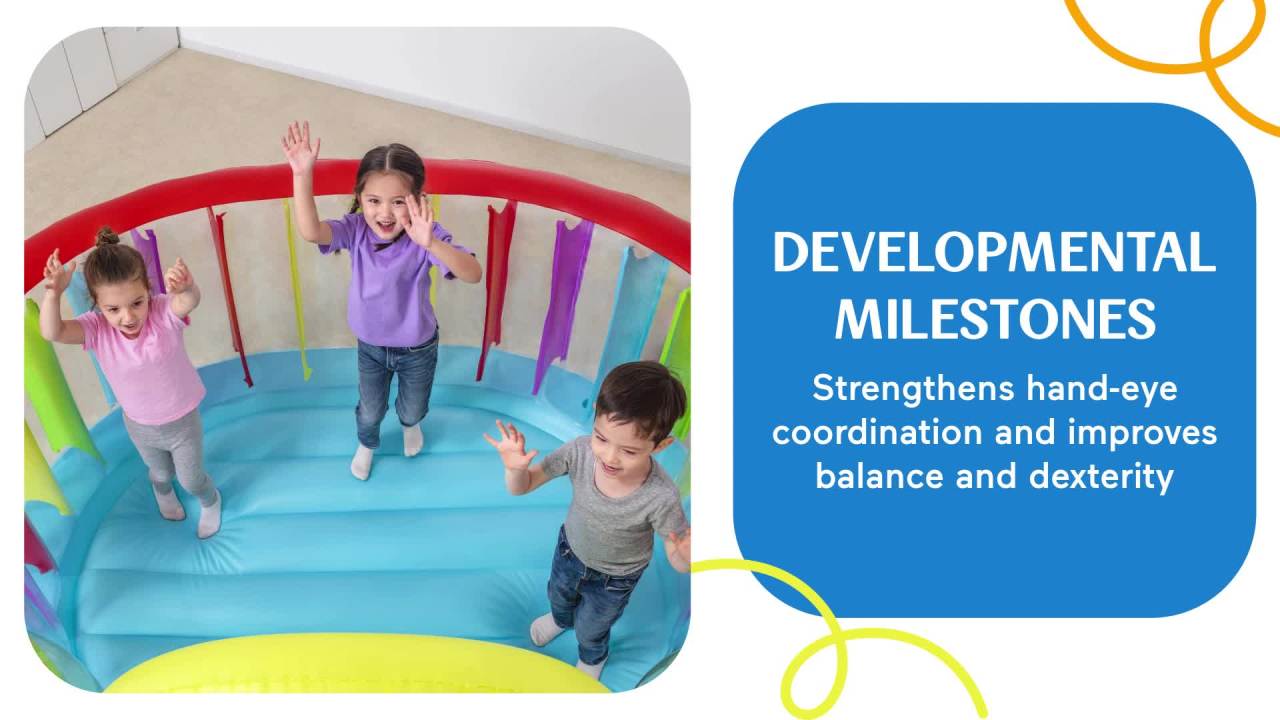 thumbnail video image 2 of Fisher-Price Bestway Bouncetopia Multi-Color Child PVC Bouncer with Built-in Pump, 2 of 15