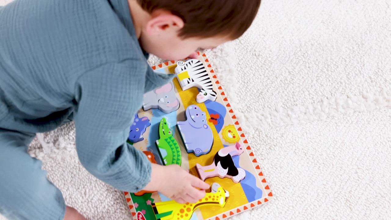 thumbnail video image 3 of Melissa & Doug Safari Wooden Chunky Puzzle With Wild Animal Theme (8 Pcs) - FSC Certified, 3 of 12