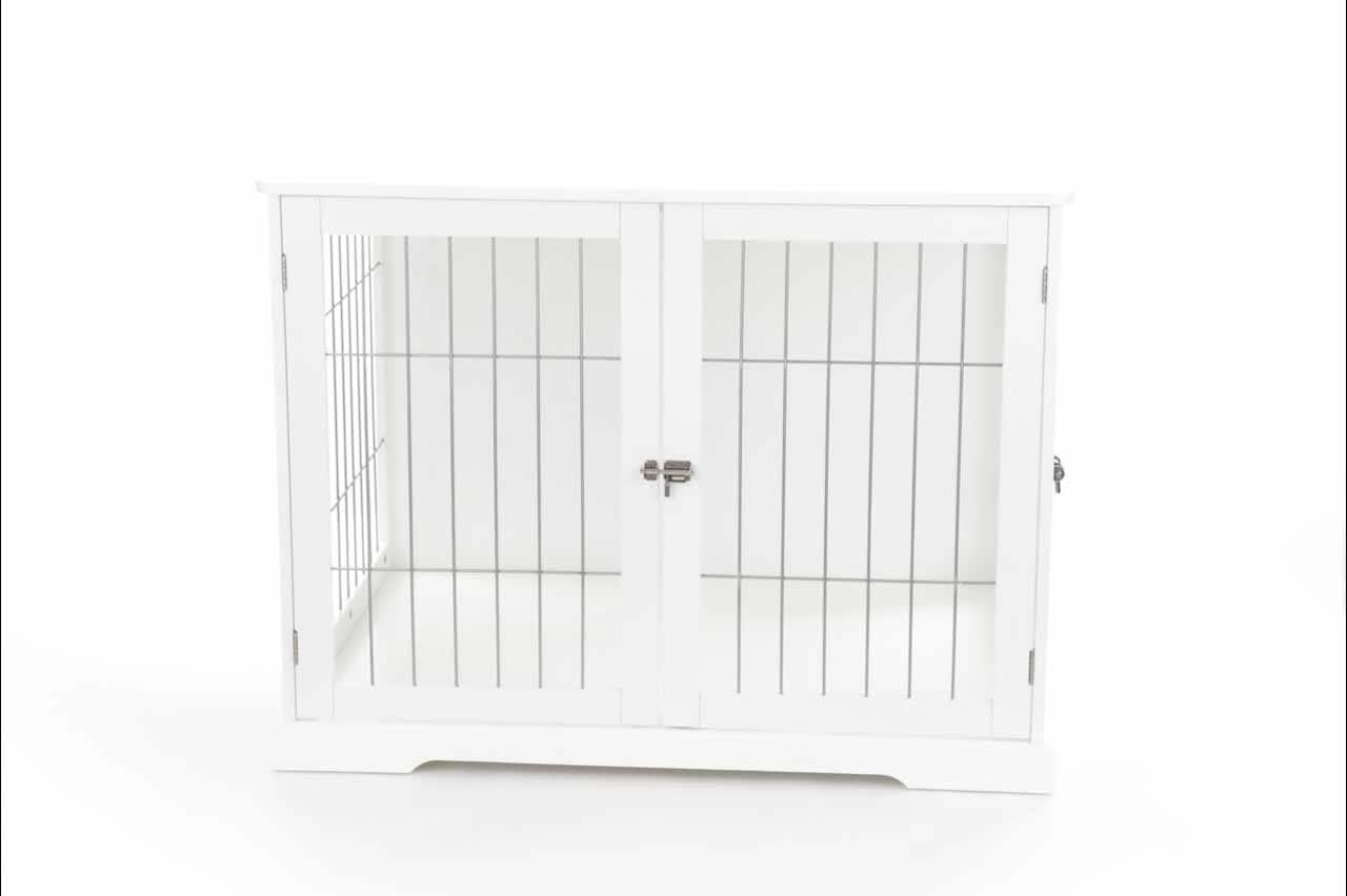 thumbnail video image 2 of TRIXIE 38.7" Dog Crate, Indoor Crate Table for Dogs Up to 65 lb, Large Dog Kennel, White, 2 of 9