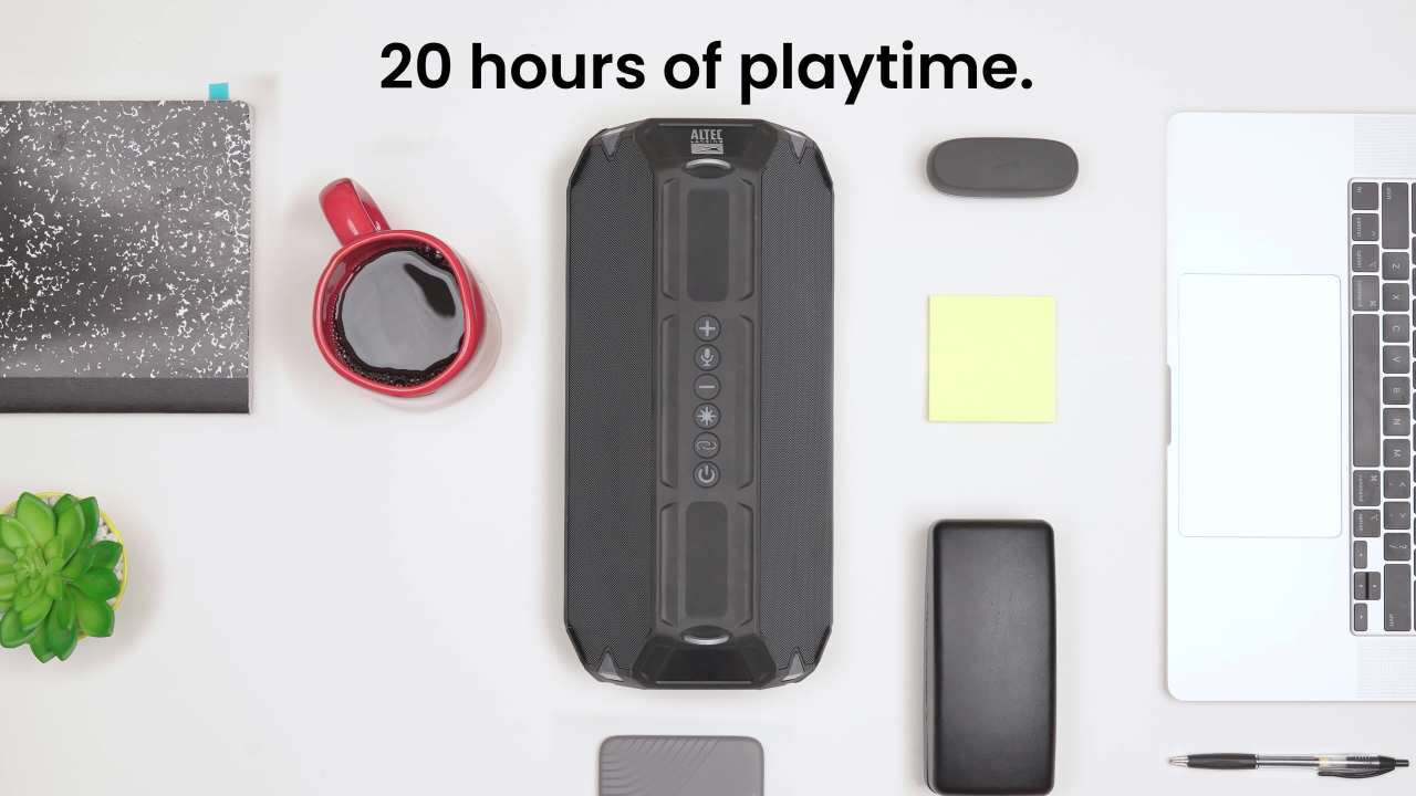 thumbnail video image 2 of Altec Lansing HydraShock Everythingproof Portable Wireless Bluetooth Speaker, Red, 20 Hrs Playtime, IP67 Waterproof, LED Lights, 2 of 10