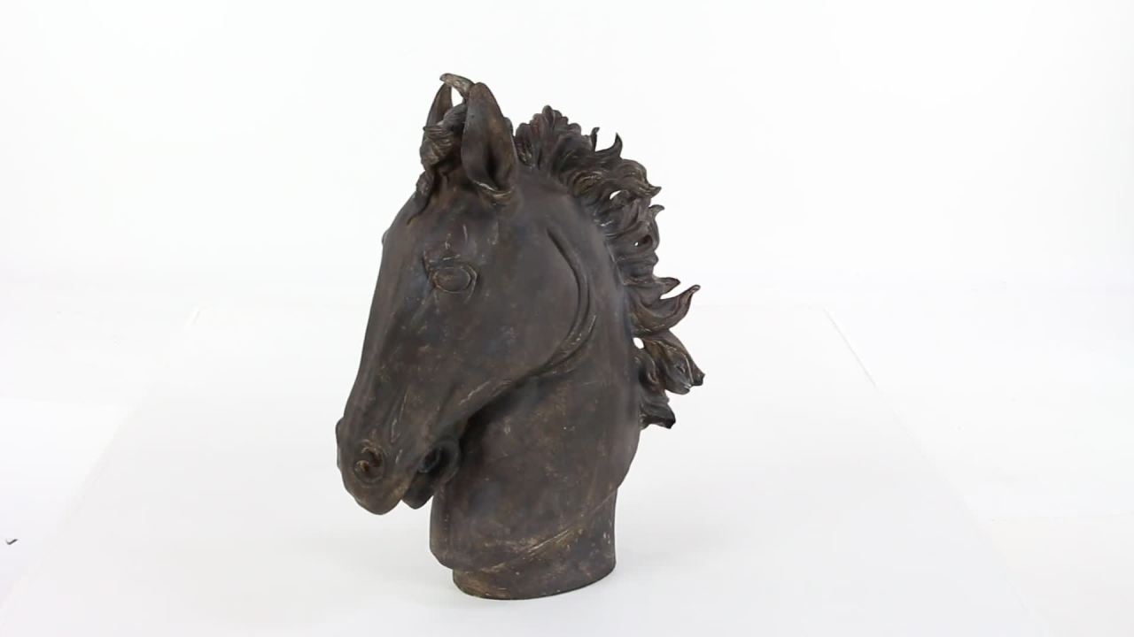 thumbnail video image 2 of 22" x 25" Brown Polystone Horse Sculpture, by DecMode, 2 of 14