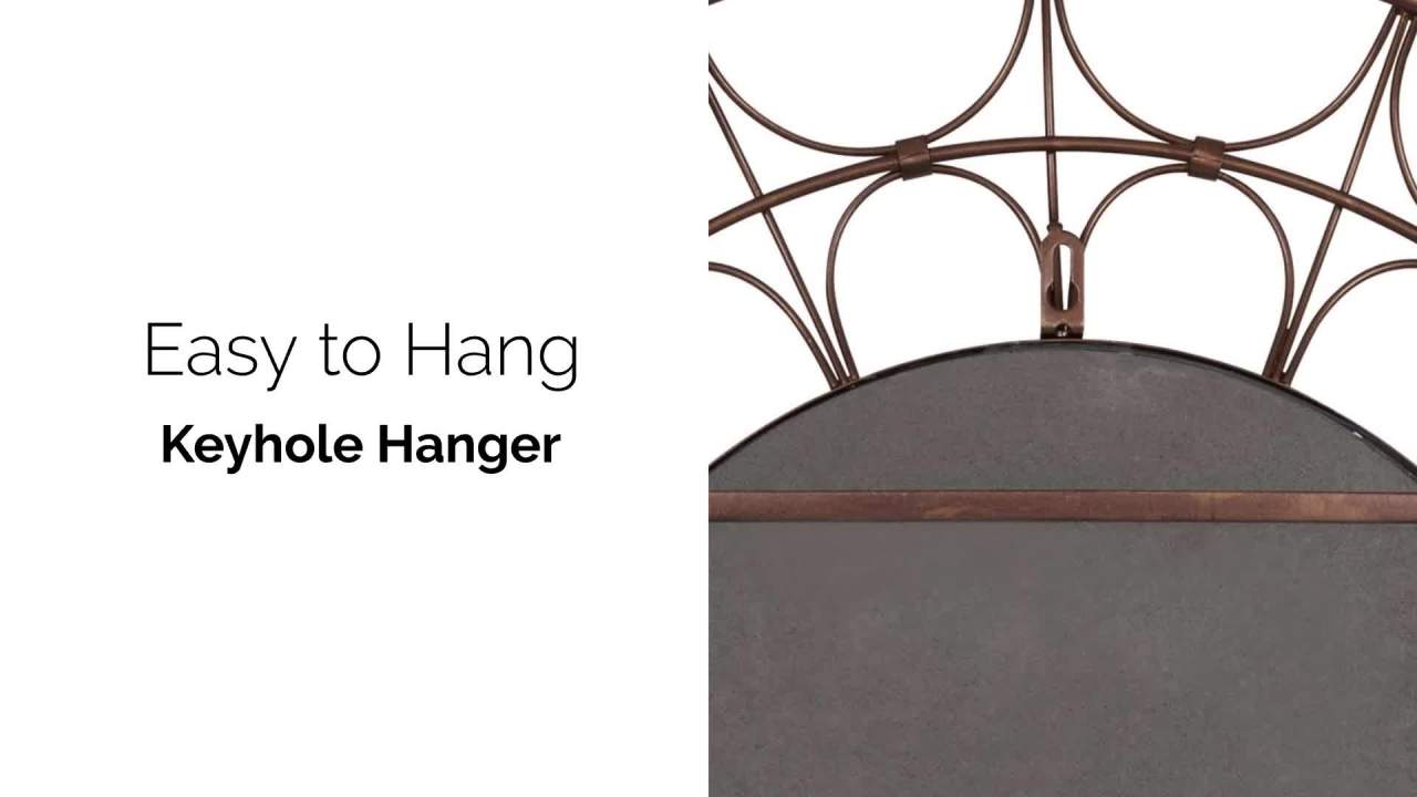 thumbnail video image 2 of Kate and Laurel Avoca Modern Ornate Round Wall Mirror, 28 x 28, Bronze, Decorative Wall Decor with Circle Mirror and Unique Metal Lattice Outer Frame for Textured Visual Design, 2 of 8