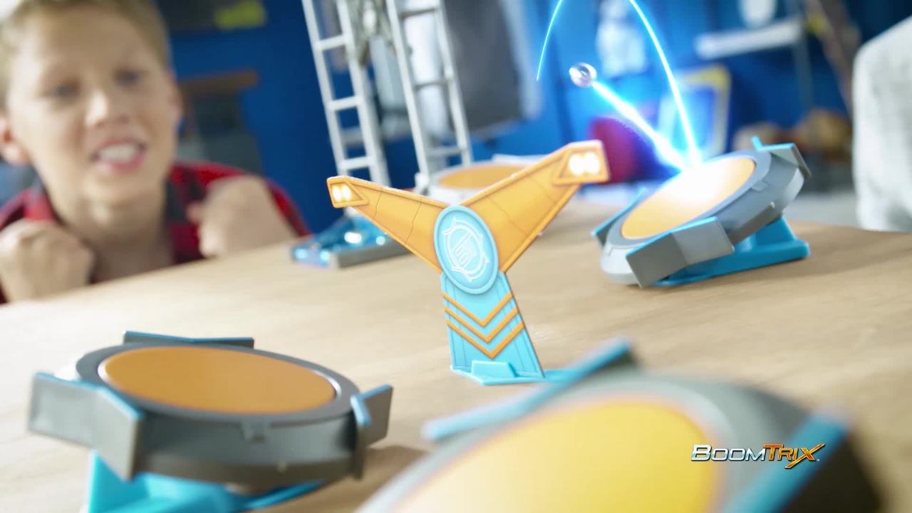 thumbnail video image 2 of Goliath Boomtrix Showdown Kinetic Metal Ball Chain Reaction Stunt Kit - Fun - Educational - STEM, 2 of 3