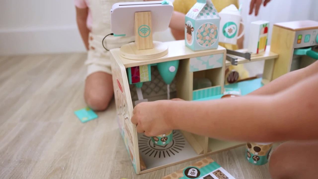 thumbnail video image 3 of Melissa & Doug Wooden Café Barista Coffee Shop (35 Pieces) - FSC Certified, 3 of 12