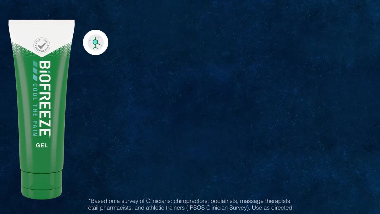 thumbnail video image 2 of Biofreeze Pain Relief Gel, Back Knee Muscle Joint and Arthritis Pain Relievers, Menthol, 8 oz, 2 of 11