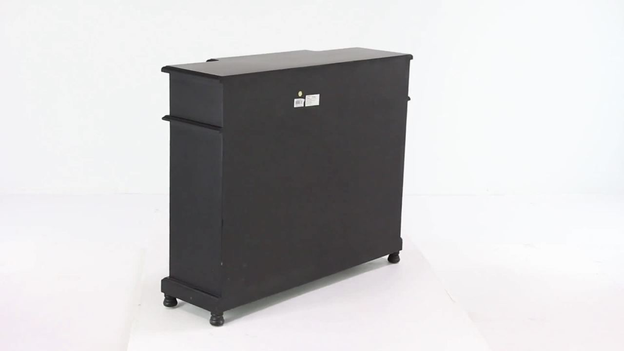 thumbnail video image 2 of DecMode Wood Glam Cabinet with Geometric Mirror, Black, 43"W, 2 of 15