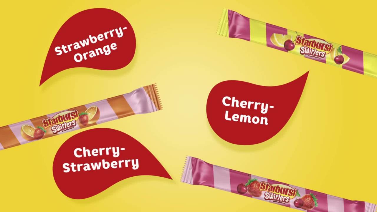 thumbnail video image 2 of Starburst Swirlers Chewy Candy Sticks, 7.78 oz 21 Count, 2 of 15