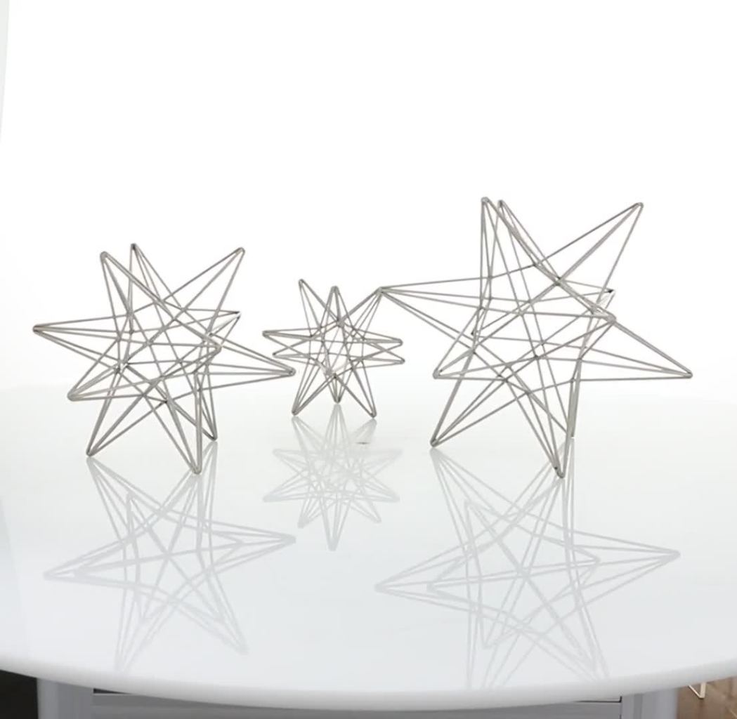 thumbnail video image 2 of 11", 9", 7"H Silver Metal Star Sculpture, by CosmoLiving by Cosmopolitan (3 Count), 2 of 10